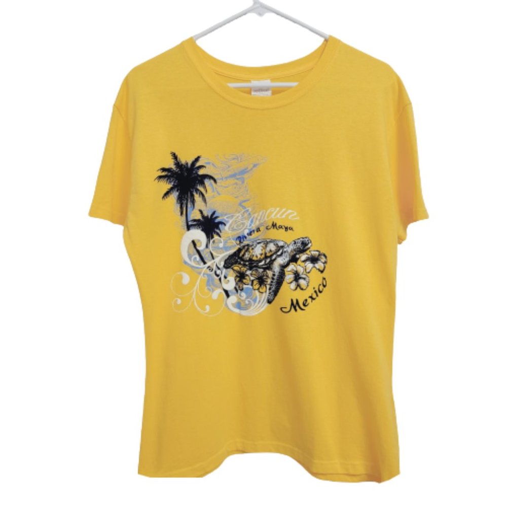 Yazbek Ella Graphic Tee Cancun Mexico Gold XL Short Sleeve Top - Picture 9 of 11